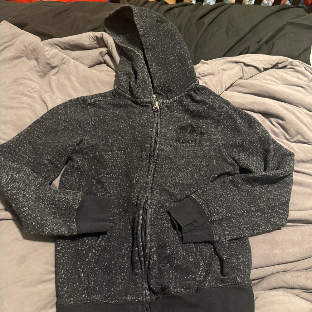 Roots Kids Black Heather Zip-Up Hoodie with Subtle Logo